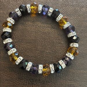 Crystal Beaded Bracelet with Black and Gold Accents